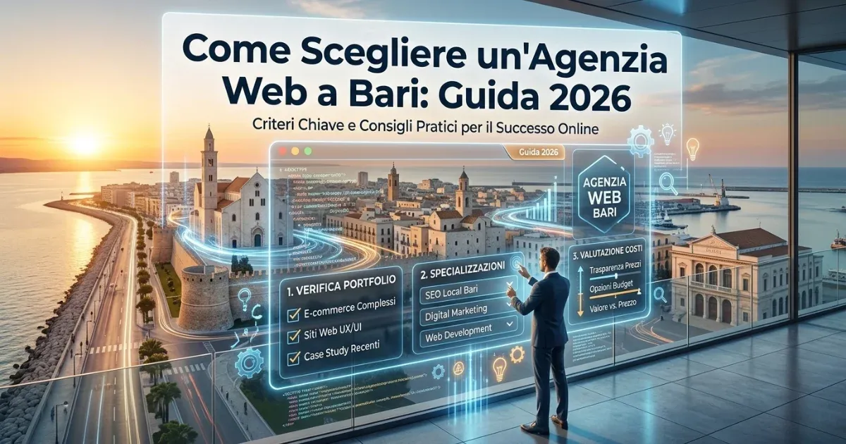 Imprenditore pugliese che confronta portfolio di agenzie web a Bari prima di scegliere il fornitore